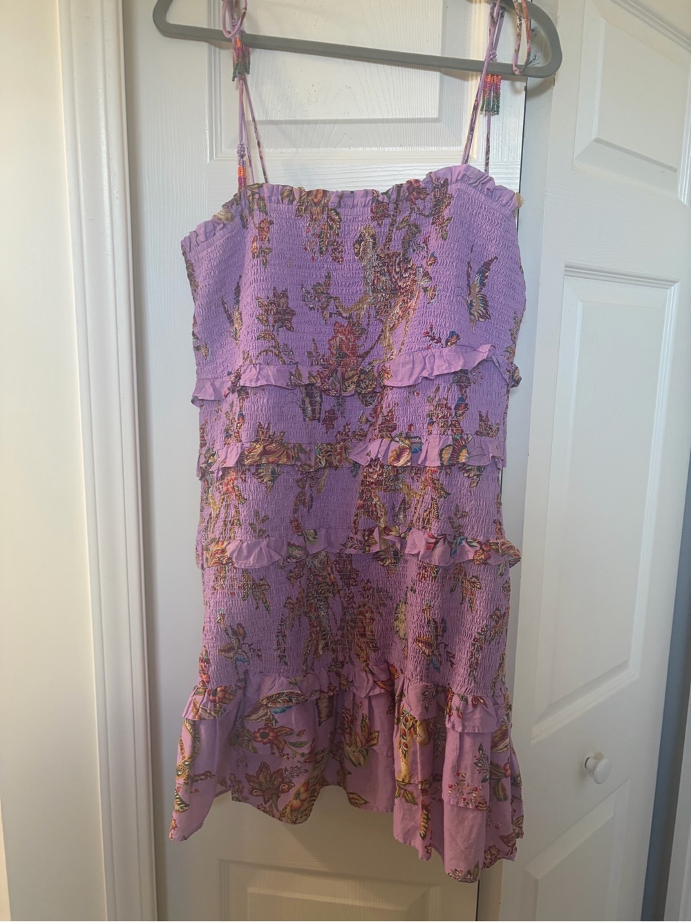 FARM Rio Lavender Floral Ruffle Mini Dress